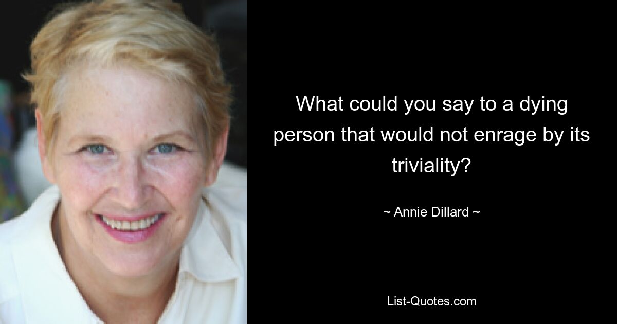 What could you say to a dying person that would not enrage by its triviality? — © Annie Dillard