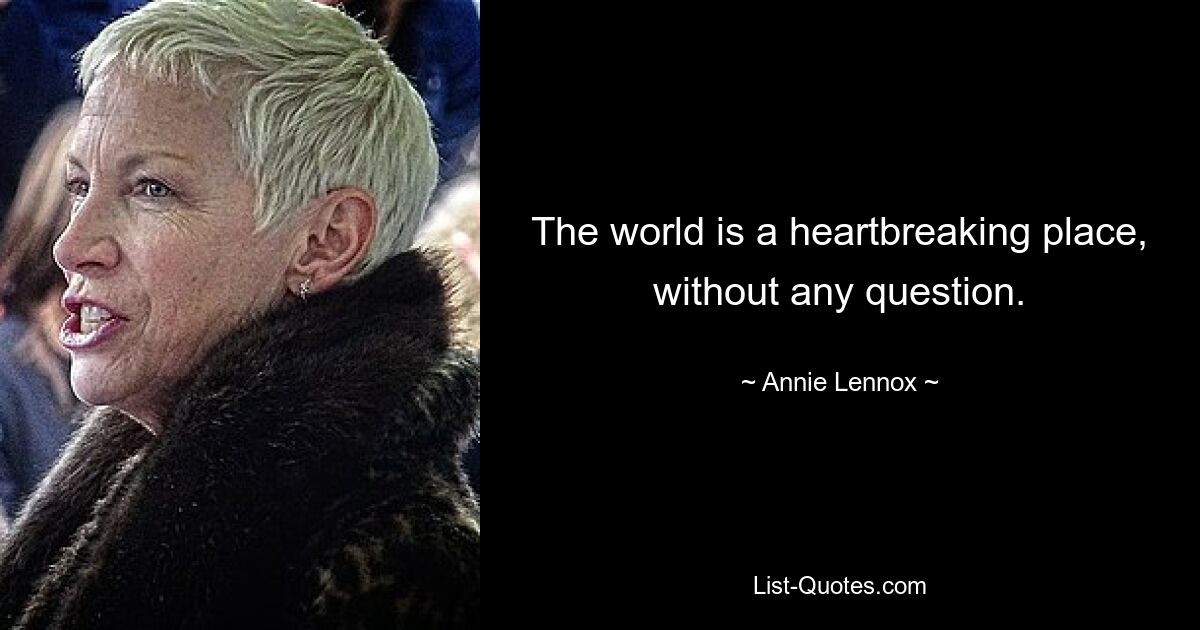 The world is a heartbreaking place, without any question. — © Annie Lennox