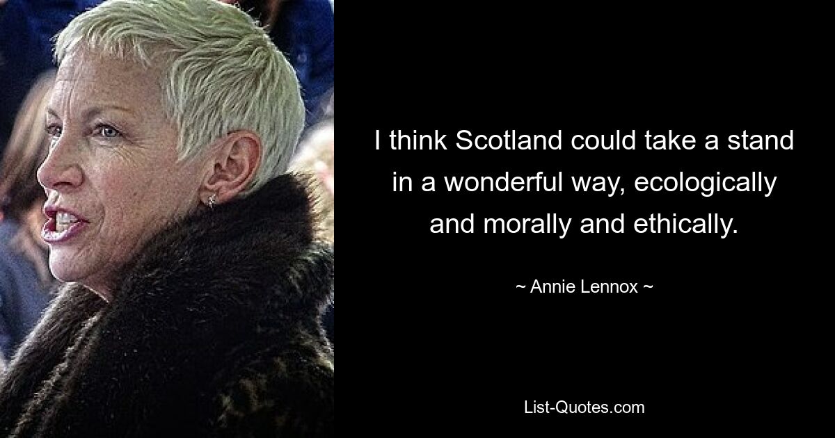 I think Scotland could take a stand in a wonderful way, ecologically and morally and ethically. — © Annie Lennox