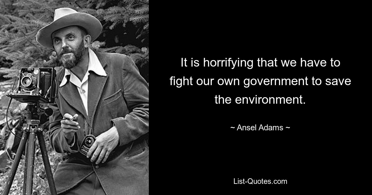 It is horrifying that we have to fight our own government to save the environment. — © Ansel Adams