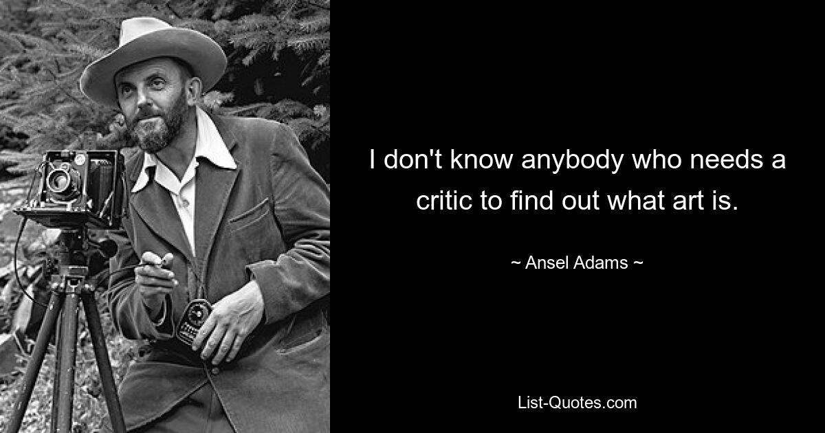 I don't know anybody who needs a critic to find out what art is. — © Ansel Adams