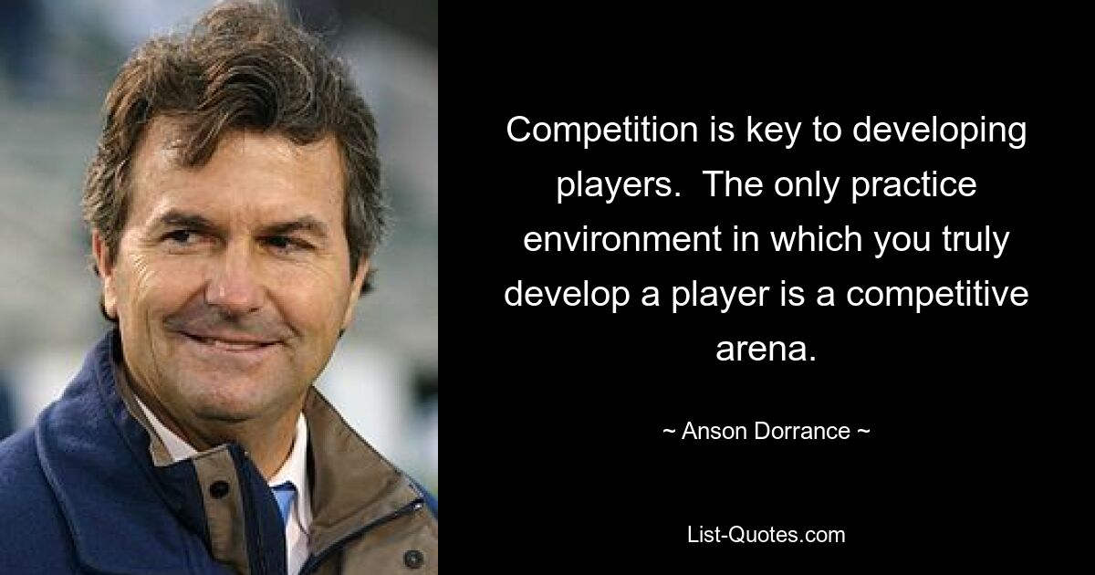 Competition is key to developing players.  The only practice environment in which you truly develop a player is a competitive arena. — © Anson Dorrance