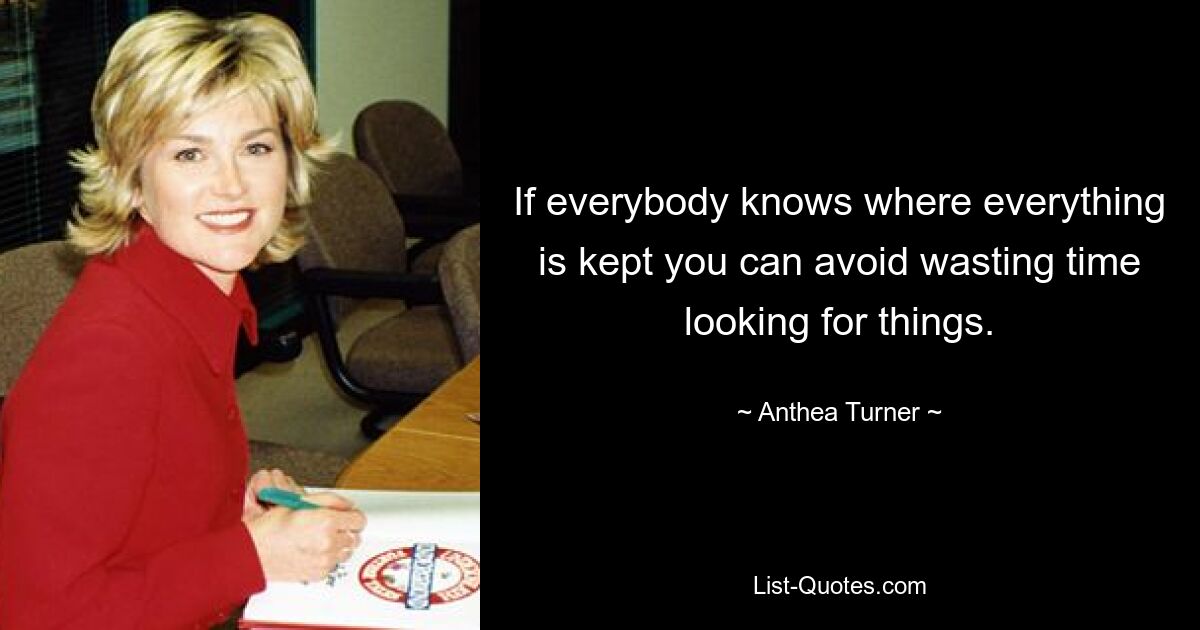 If everybody knows where everything is kept you can avoid wasting time looking for things. — © Anthea Turner