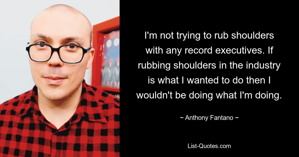 I'm not trying to rub shoulders with any record executives. If rubbing shoulders in the industry is what I wanted to do then I wouldn't be doing what I'm doing. — © Anthony Fantano