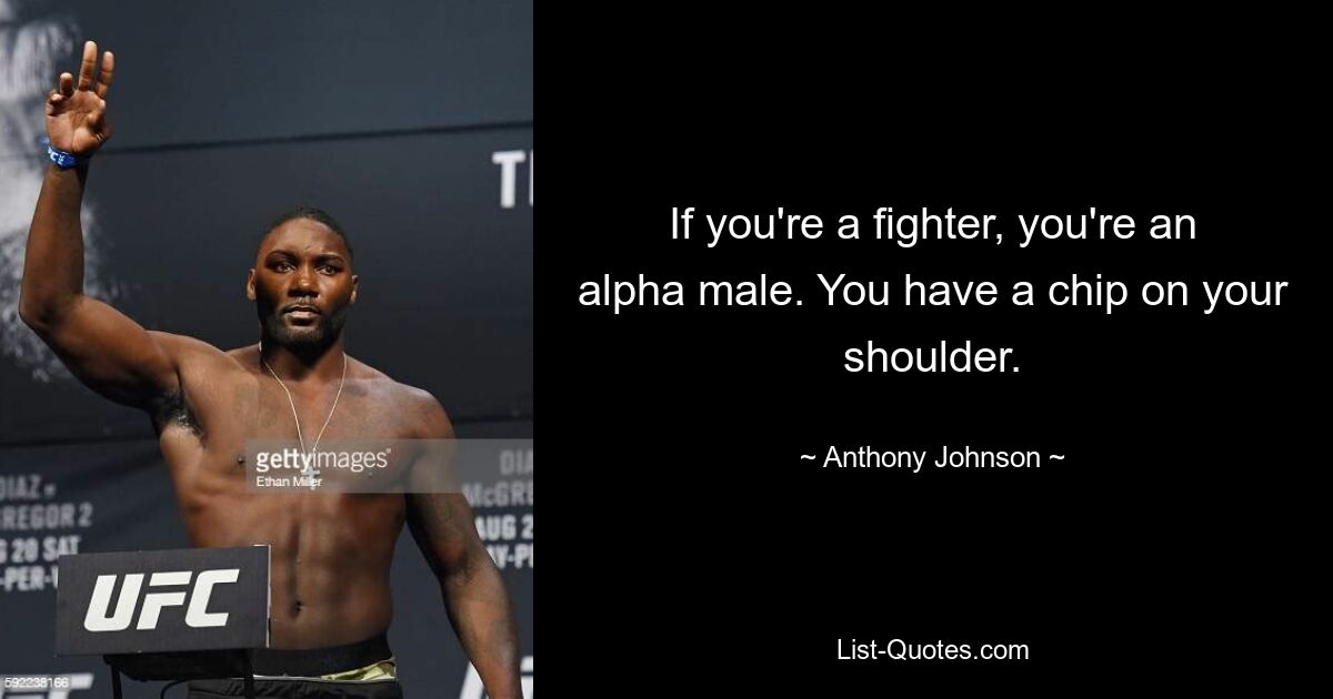 If you're a fighter, you're an alpha male. You have a chip on your shoulder. — © Anthony Johnson