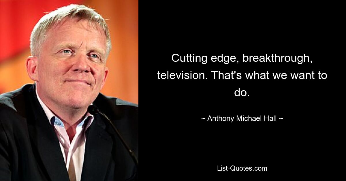 Cutting edge, breakthrough, television. That's what we want to do. — © Anthony Michael Hall