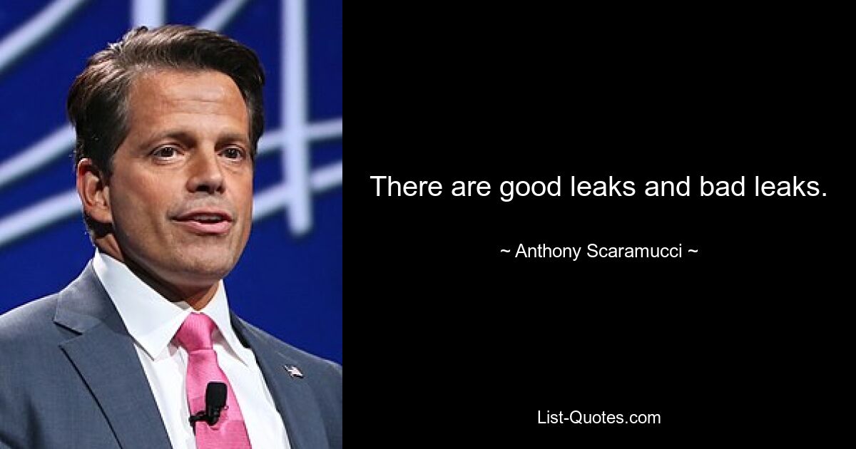 There are good leaks and bad leaks. — © Anthony Scaramucci