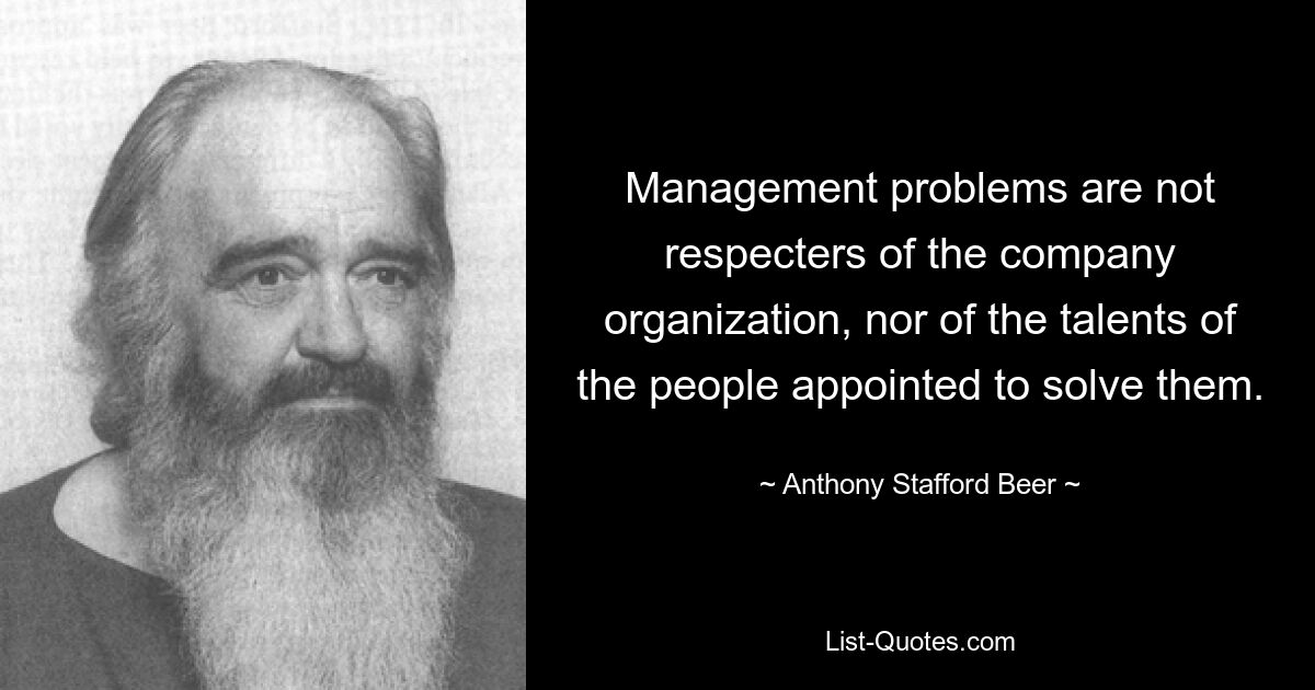 Management problems are not respecters of the company organization, nor of the talents of the people appointed to solve them. — © Anthony Stafford Beer