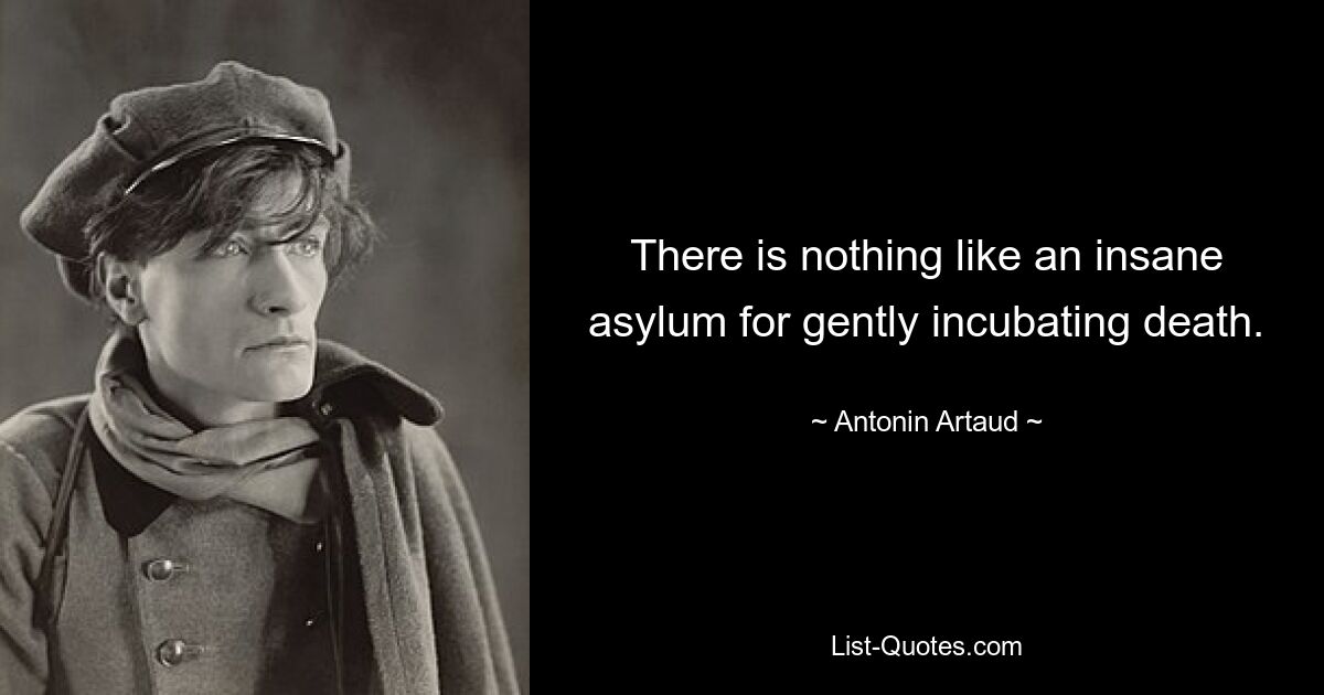 There is nothing like an insane asylum for gently incubating death. — © Antonin Artaud