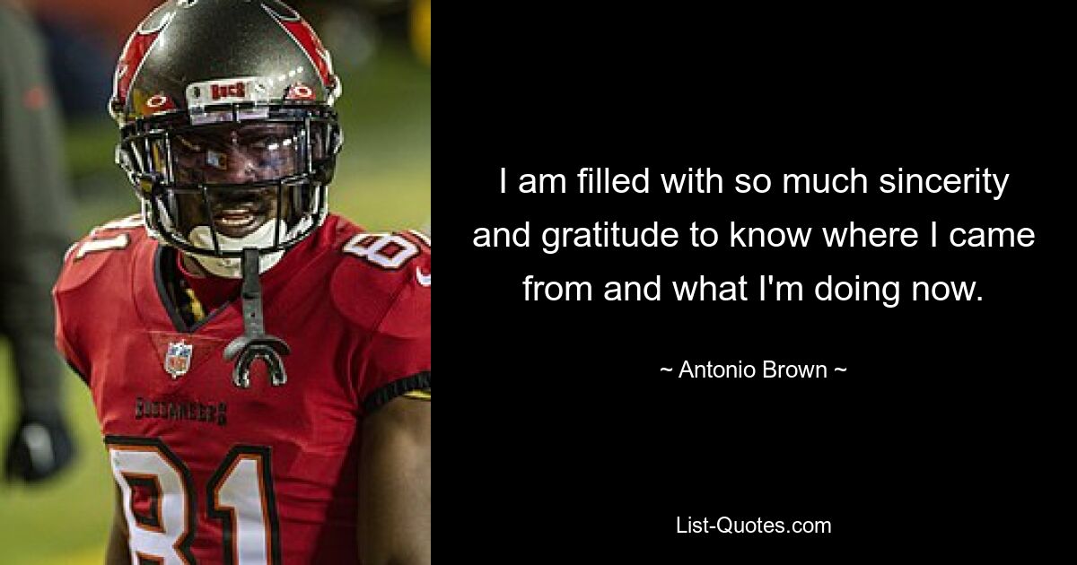 I am filled with so much sincerity and gratitude to know where I came from and what I'm doing now. — © Antonio Brown