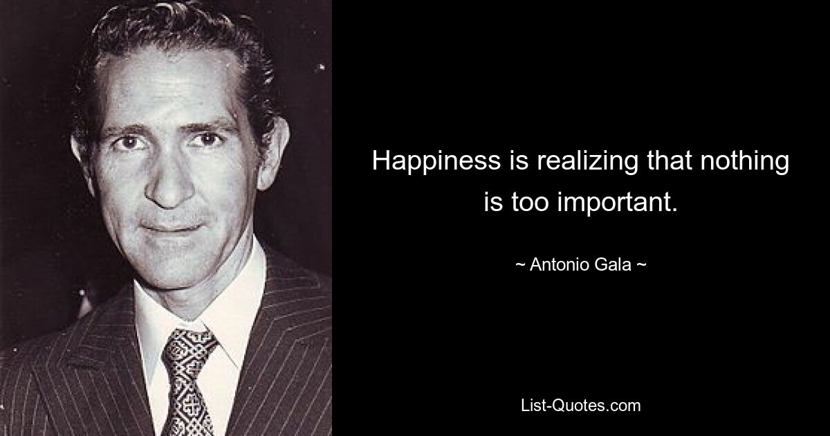 Happiness is realizing that nothing is too important. — © Antonio Gala