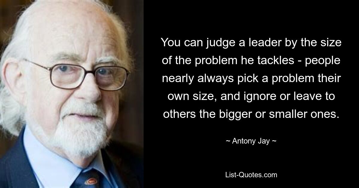 You can judge a leader by the size of the problem he tackles - people nearly always pick a problem their own size, and ignore or leave to others the bigger or smaller ones. — © Antony Jay