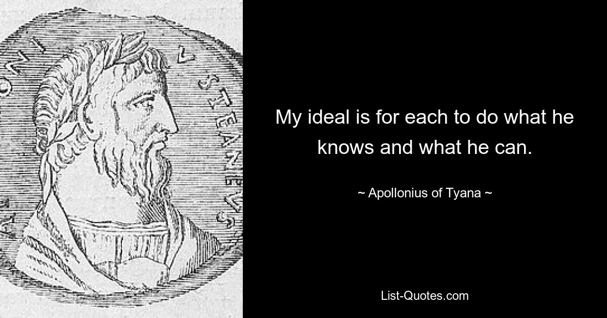 My ideal is for each to do what he knows and what he can. — © Apollonius of Tyana