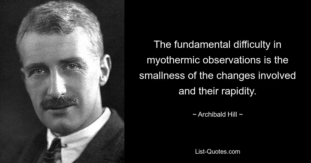 The fundamental difficulty in myothermic observations is the smallness of the changes involved and their rapidity. — © Archibald Hill