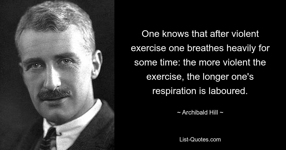 One knows that after violent exercise one breathes heavily for some time: the more violent the exercise, the longer one's respiration is laboured. — © Archibald Hill