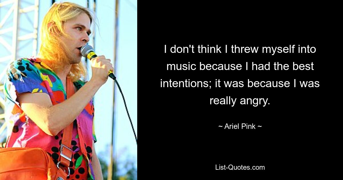 I don't think I threw myself into music because I had the best intentions; it was because I was really angry. — © Ariel Pink