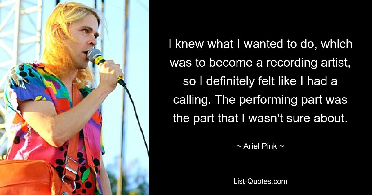 I knew what I wanted to do, which was to become a recording artist, so I definitely felt like I had a calling. The performing part was the part that I wasn't sure about. — © Ariel Pink