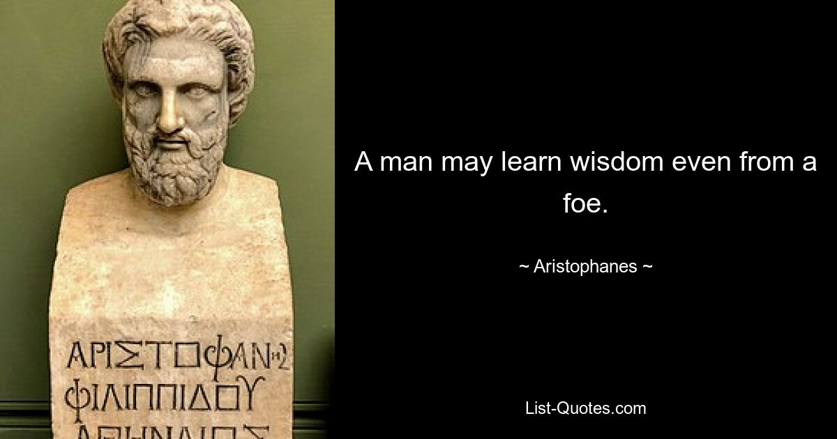 A man may learn wisdom even from a foe. — © Aristophanes