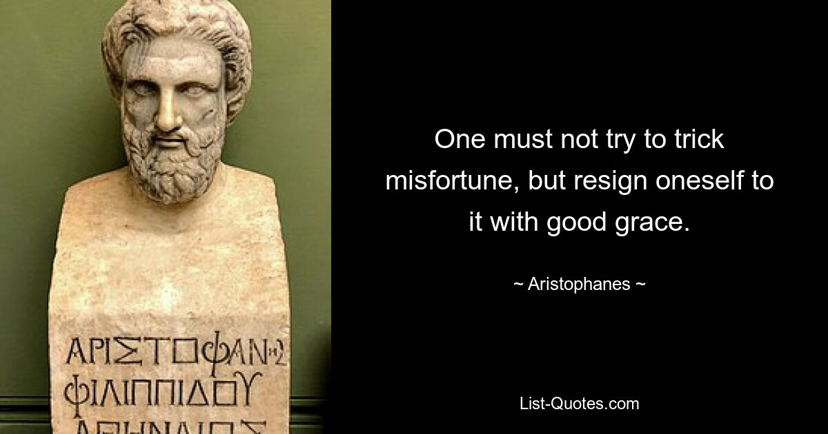 One must not try to trick misfortune, but resign oneself to it with good grace. — © Aristophanes