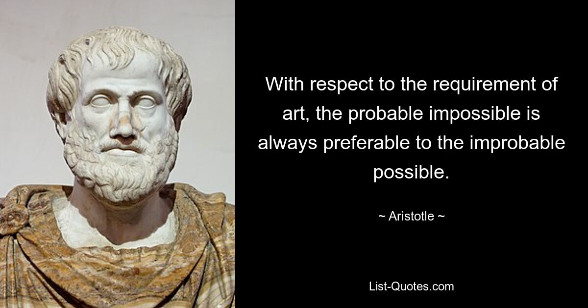 With respect to the requirement of art, the probable impossible is always preferable to the improbable possible. — © Aristotle