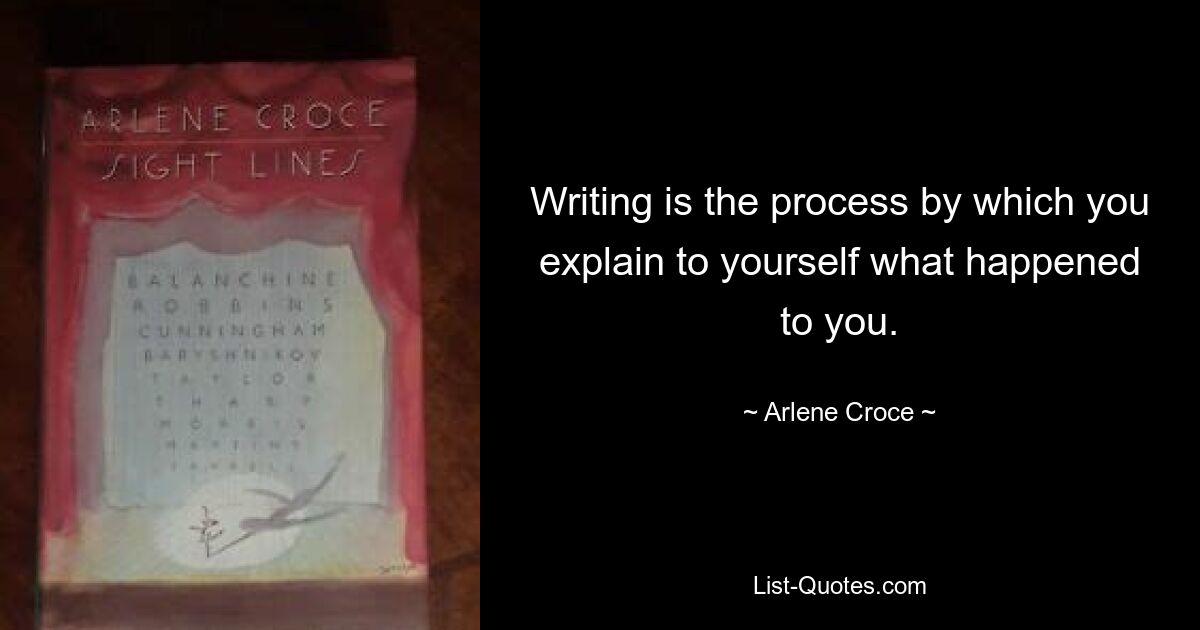 Writing is the process by which you explain to yourself what happened to you. — © Arlene Croce