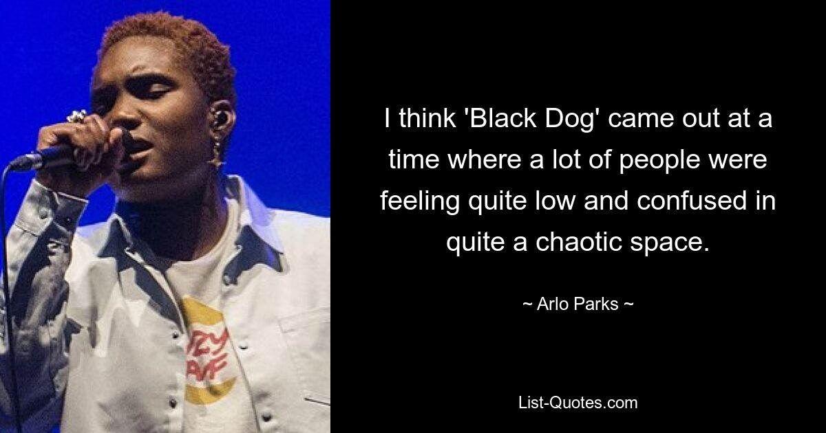 I think 'Black Dog' came out at a time where a lot of people were feeling quite low and confused in quite a chaotic space. — © Arlo Parks