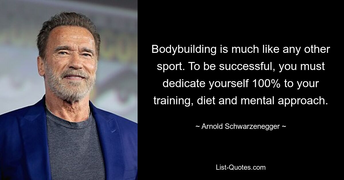 Bodybuilding is much like any other sport. To be successful, you must dedicate yourself 100% to your training, diet and mental approach. — © Arnold Schwarzenegger