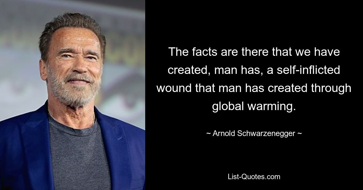 The facts are there that we have created, man has, a self-inflicted wound that man has created through global warming. — © Arnold Schwarzenegger