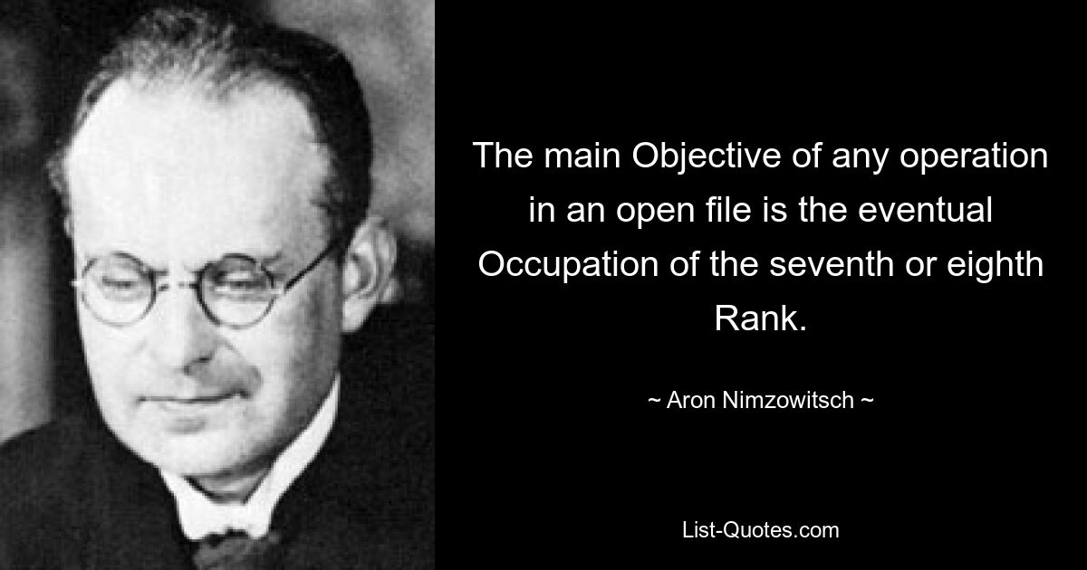 The main Objective of any operation in an open file is the eventual Occupation of the seventh or eighth Rank. — © Aron Nimzowitsch