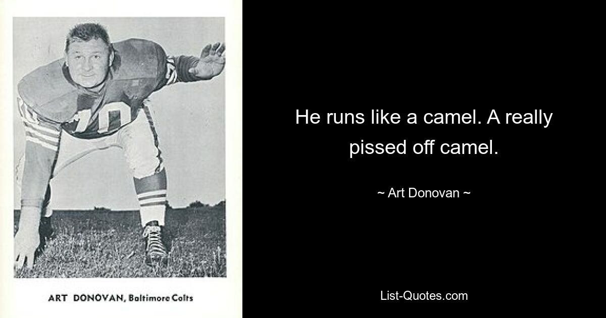 He runs like a camel. A really pissed off camel. — © Art Donovan