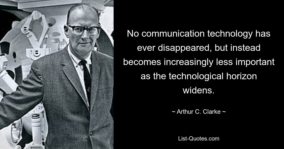 No communication technology has ever disappeared, but instead becomes increasingly less important as the technological horizon widens. — © Arthur C. Clarke