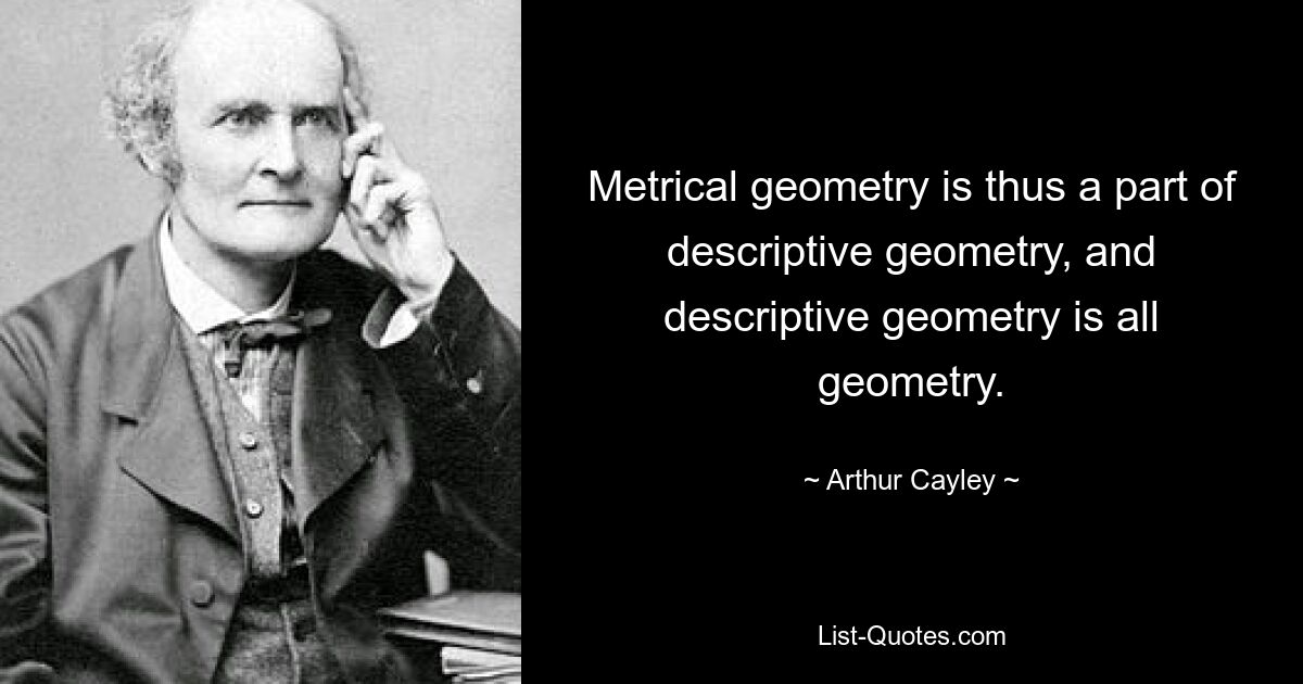 Metrical geometry is thus a part of descriptive geometry, and descriptive geometry is all geometry. — © Arthur Cayley