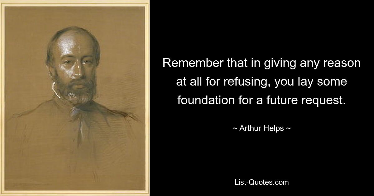 Remember that in giving any reason at all for refusing, you lay some foundation for a future request. — © Arthur Helps