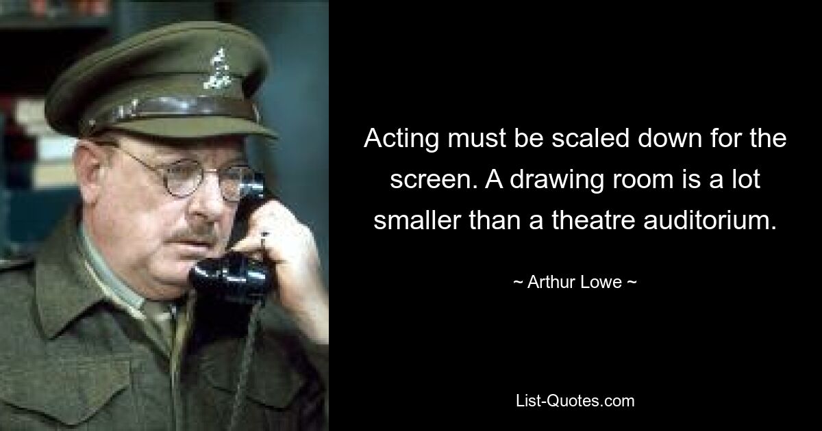 Acting must be scaled down for the screen. A drawing room is a lot smaller than a theatre auditorium. — © Arthur Lowe