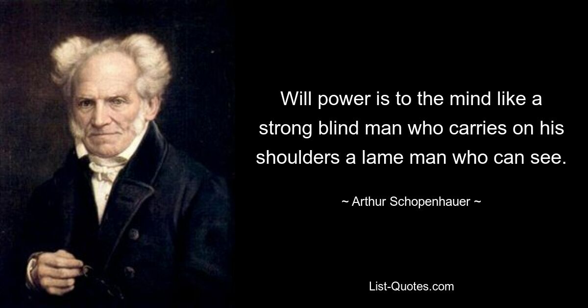 Will power is to the mind like a strong blind man who carries on his shoulders a lame man who can see. — © Arthur Schopenhauer