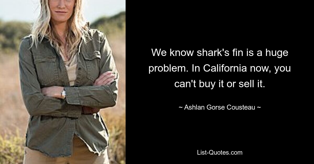 We know shark's fin is a huge problem. In California now, you can't buy it or sell it. — © Ashlan Gorse Cousteau