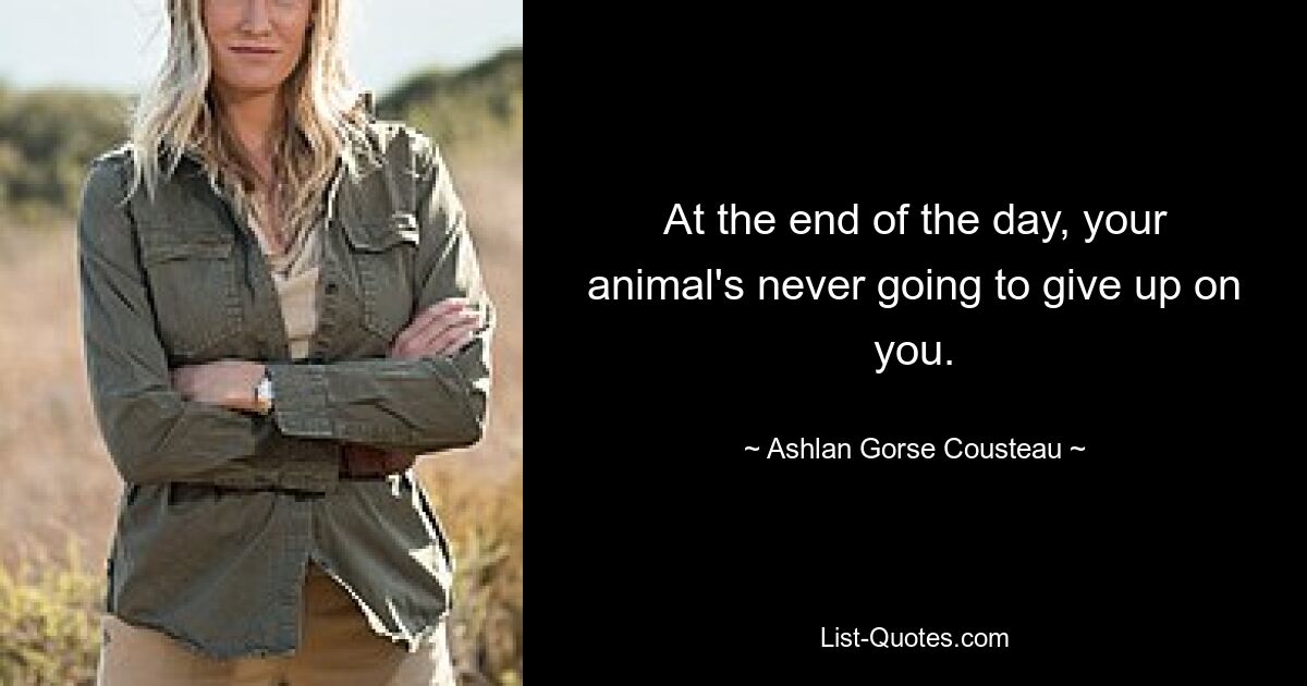 At the end of the day, your animal's never going to give up on you. — © Ashlan Gorse Cousteau