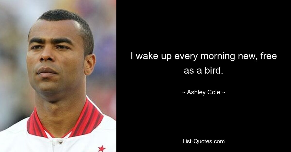 I wake up every morning new, free as a bird. — © Ashley Cole