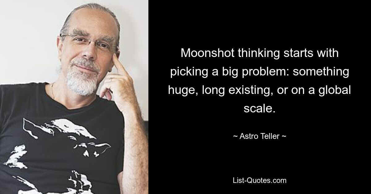 Moonshot thinking starts with picking a big problem: something huge, long existing, or on a global scale. — © Astro Teller