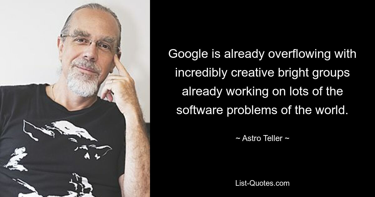 Google is already overflowing with incredibly creative bright groups already working on lots of the software problems of the world. — © Astro Teller