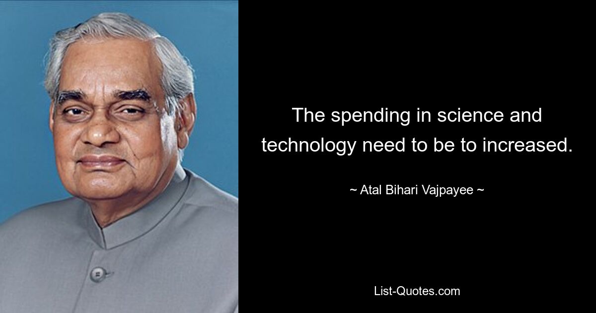 The spending in science and technology need to be to increased. — © Atal Bihari Vajpayee