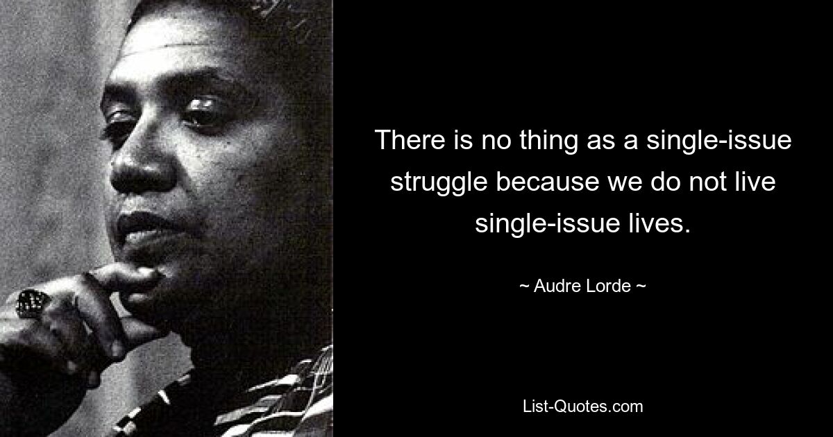 There is no thing as a single-issue struggle because we do not live single-issue lives. — © Audre Lorde