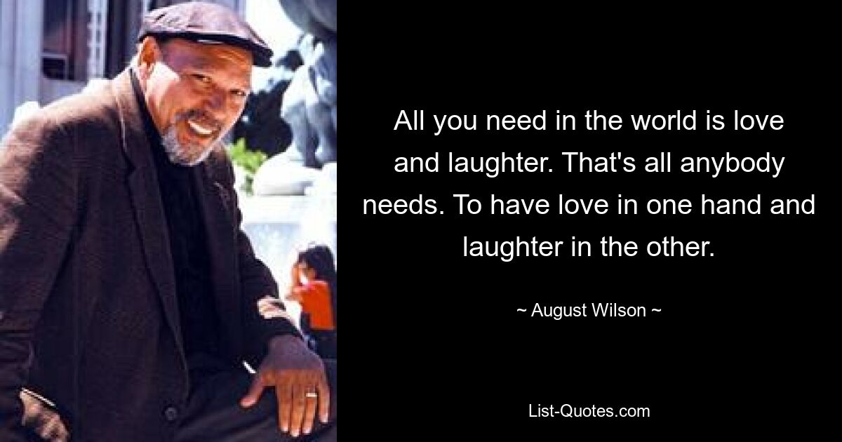 All you need in the world is love and laughter. That's all anybody needs. To have love in one hand and laughter in the other. — © August Wilson