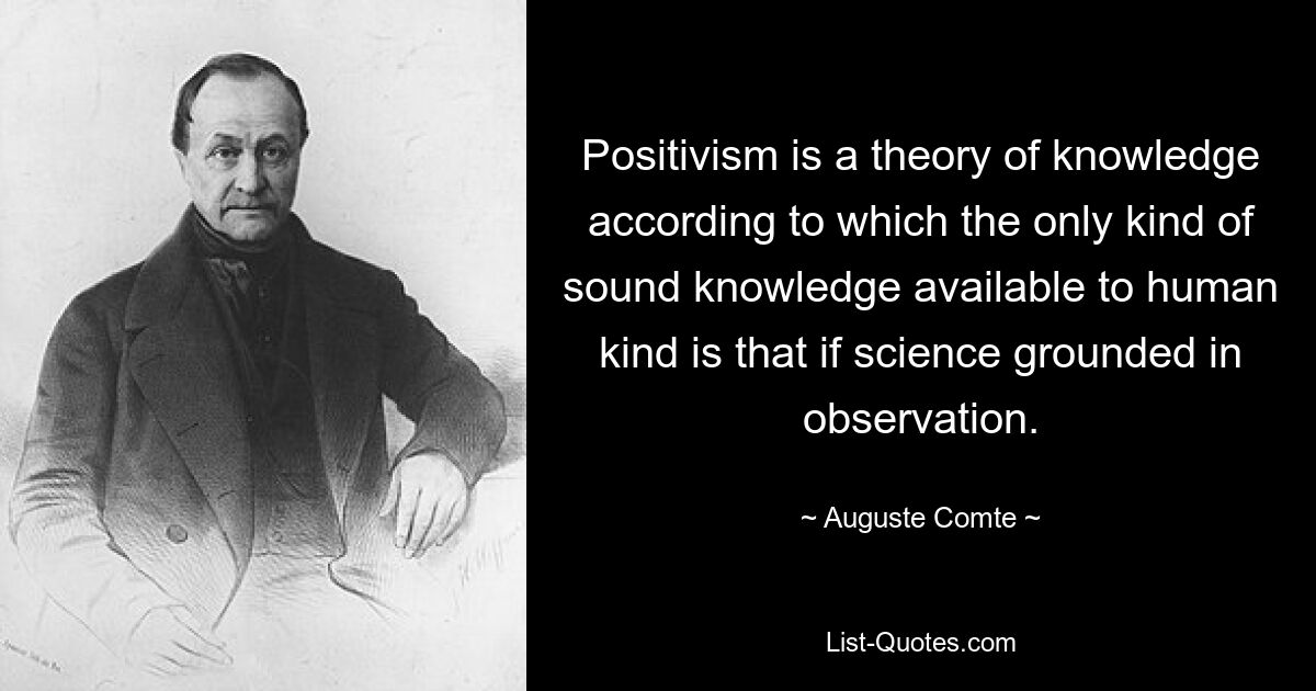 Позитивизм — это теория познания, согласно которой единственное достоверное знание, доступное человечеству, — это наука, основанная на наблюдениях. — © Огюст Конт 