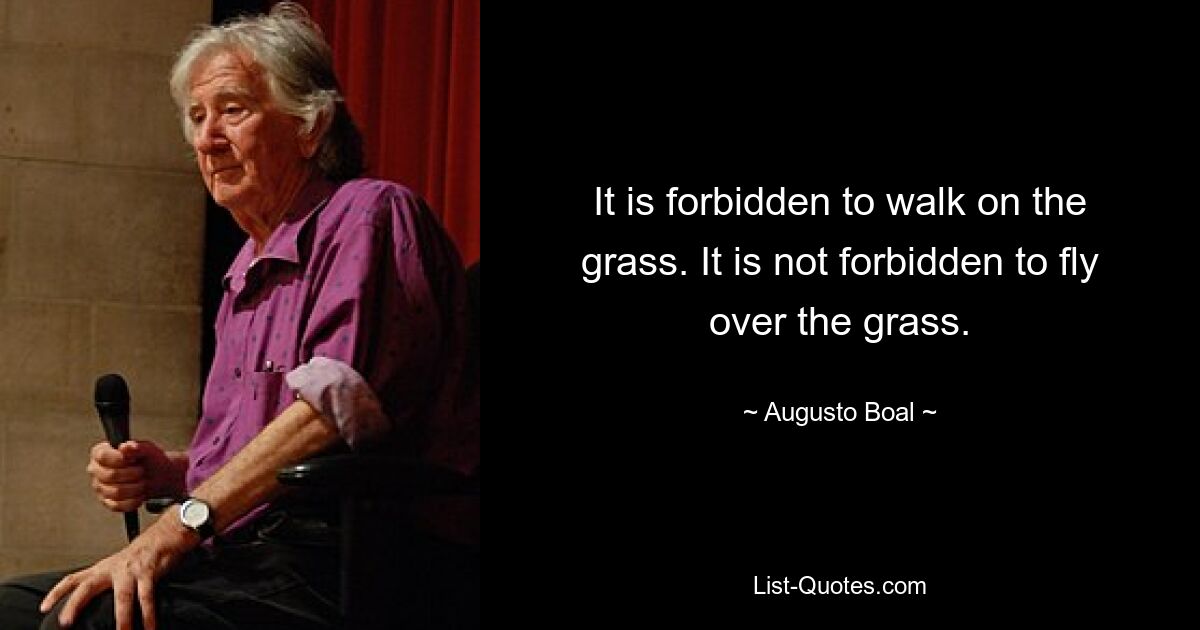 It is forbidden to walk on the grass. It is not forbidden to fly over the grass. — © Augusto Boal