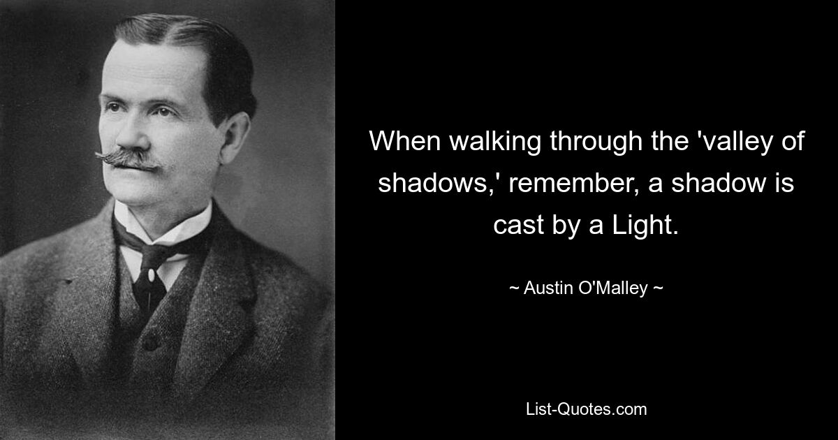 When walking through the 'valley of shadows,' remember, a shadow is cast by a Light. — © Austin O'Malley