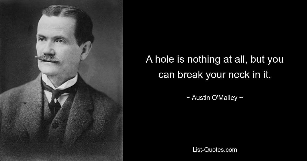 A hole is nothing at all, but you can break your neck in it. — © Austin O'Malley