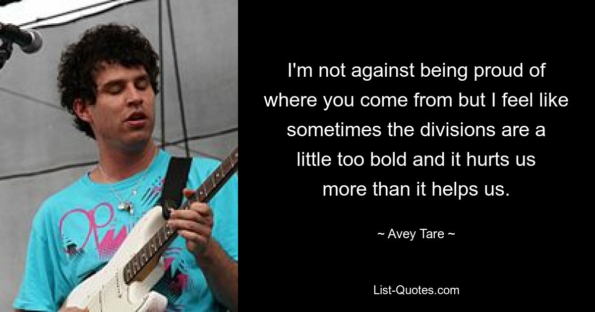 I'm not against being proud of where you come from but I feel like sometimes the divisions are a little too bold and it hurts us more than it helps us. — © Avey Tare