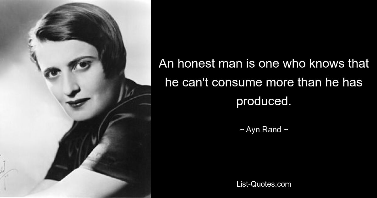 An honest man is one who knows that he can't consume more than he has produced. — © Ayn Rand