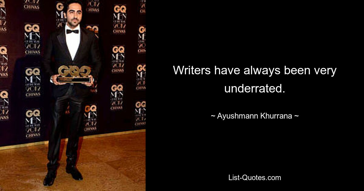 Writers have always been very underrated. — © Ayushmann Khurrana